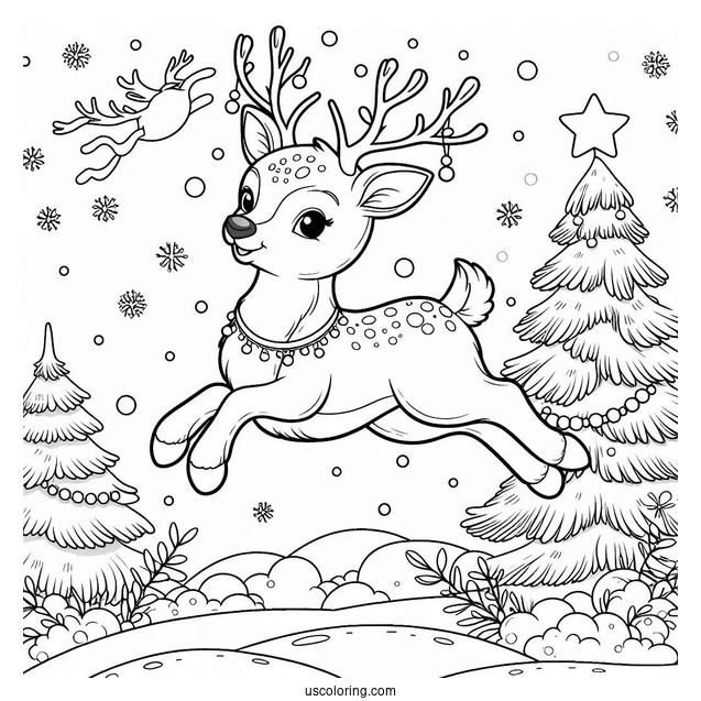 Reindeer Leaping Through The Snow To Color