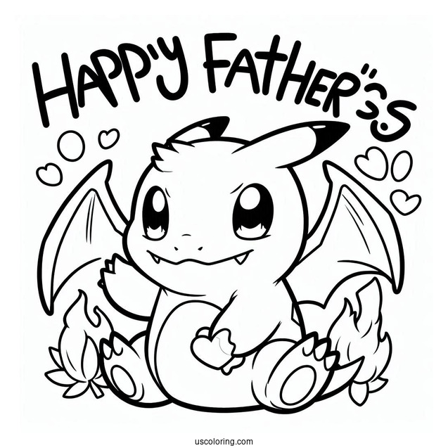 Charizard Saying Happy Father s Day Coloring Page For Kids