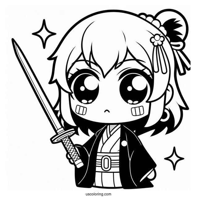 Kawaii Tanjiro Coloring Page Using Nichirin Sword For Kids