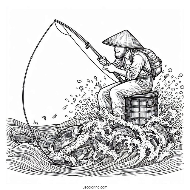 Fishing Coloring Page Of Man Catching Massive