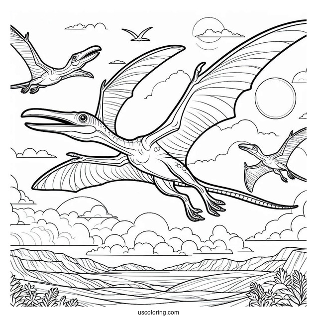 Pteranodon Flying In The Sky Coloring Sheet