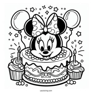 Coloring Sheet Of Minnie Mouse Birthday Cake