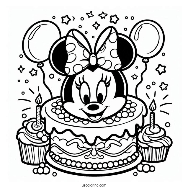 Coloring Sheet Of Minnie Mouse Birthday Cake