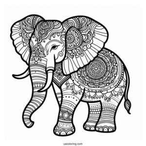 Detailed Mandala Elephant To Color With Tusks