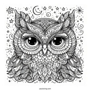 Owl With Intense Eyes Under Starlight