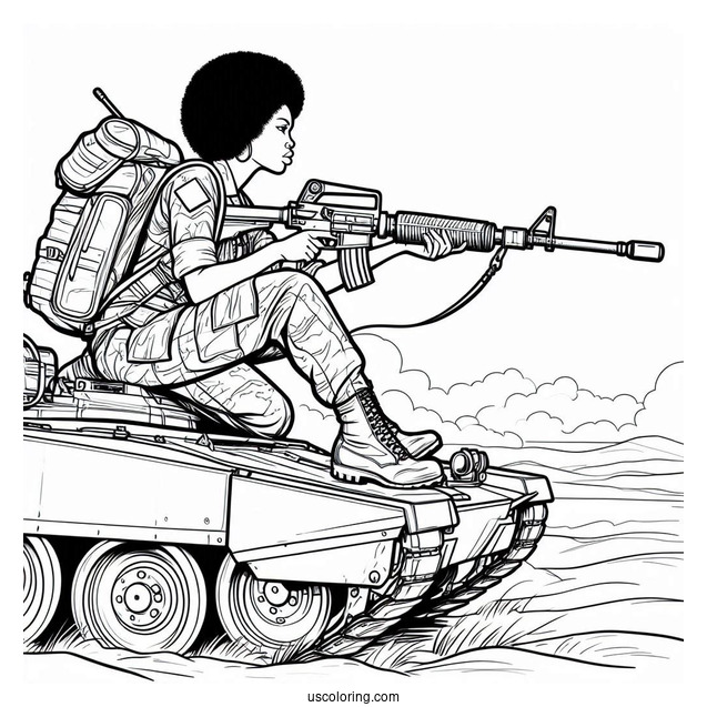 Soldier Coloring Page Climbing Out Of Military Battle Tank