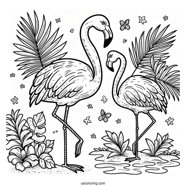 Tropical Flamingo To Color