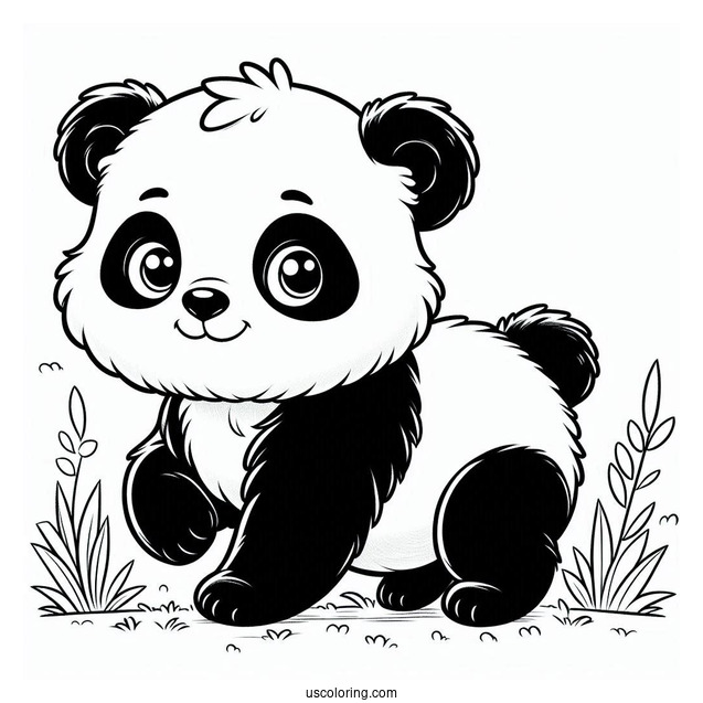 Baby Panda Walking On Grass Coloring Sheet