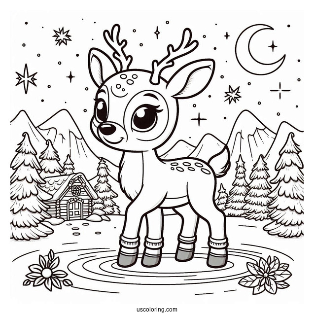 Rudolph Coloring Page At The North Pole