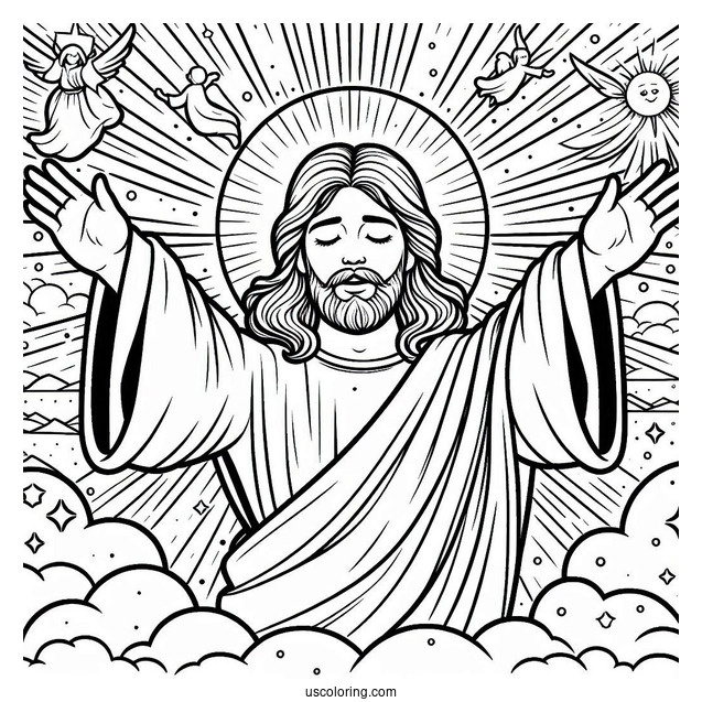 Jesus In Heaven Coloring Sheet For Kids
