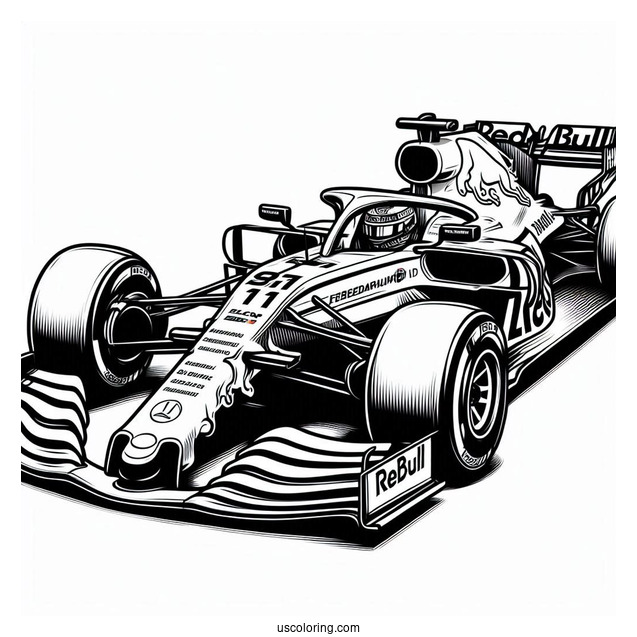 Simple F1 Coloring Page Red Bull Racing Car For Kids