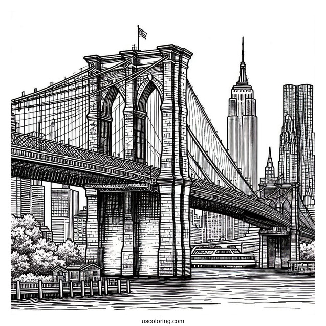 Brooklyn Bridge In New York Coloring Page