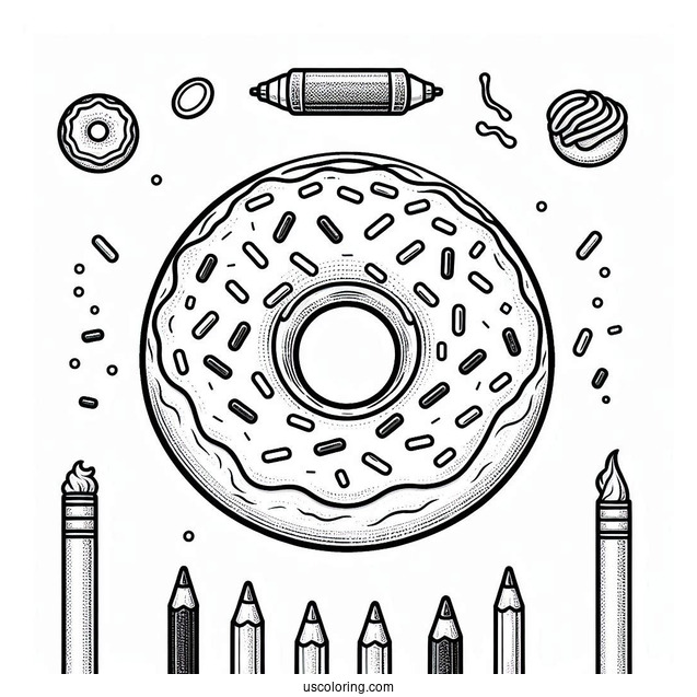 Easy Donut Coloring Page With Frosting And Sprinkles