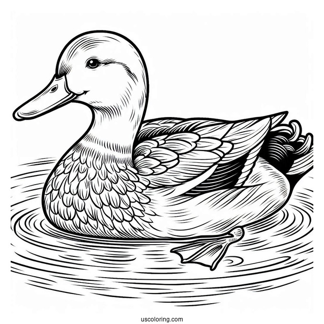 Mallard Floating In a Pond To Color