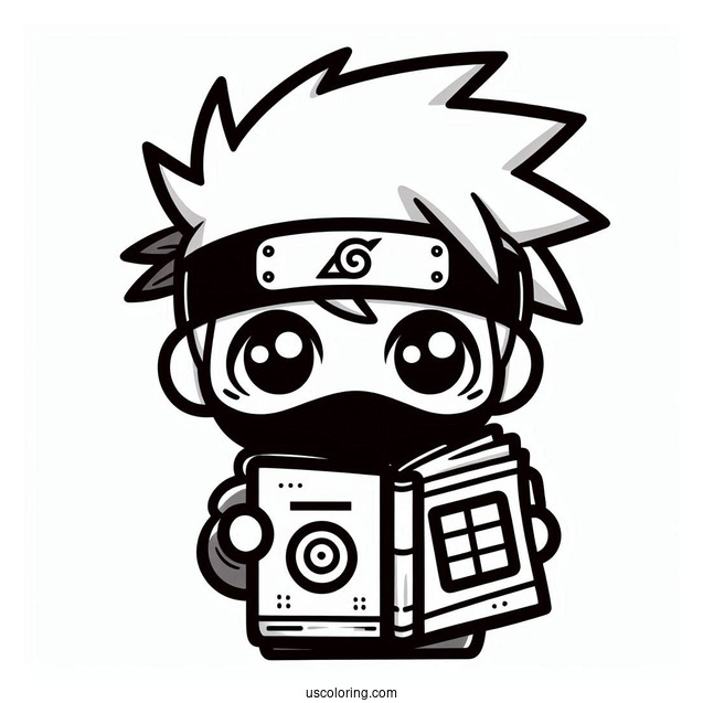 Kawaii Kakashi Coloring Page Holding An Icha Icha Book For Kids