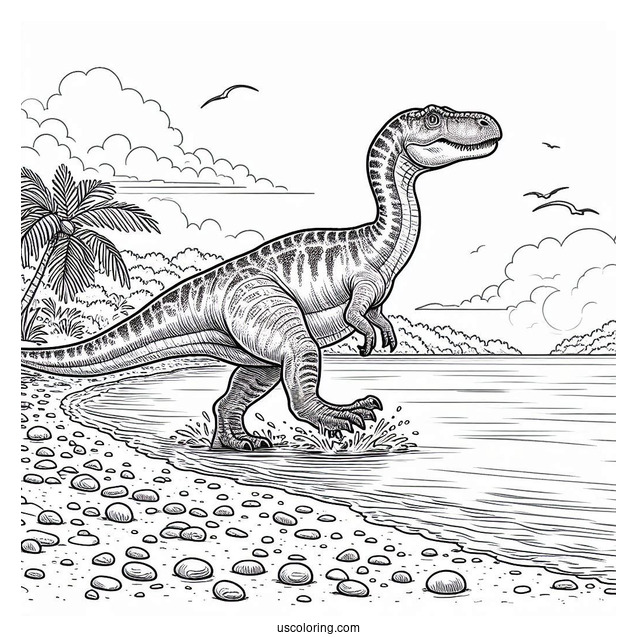 Spinosaurus Coloring Page Walking On The Shore For Kids