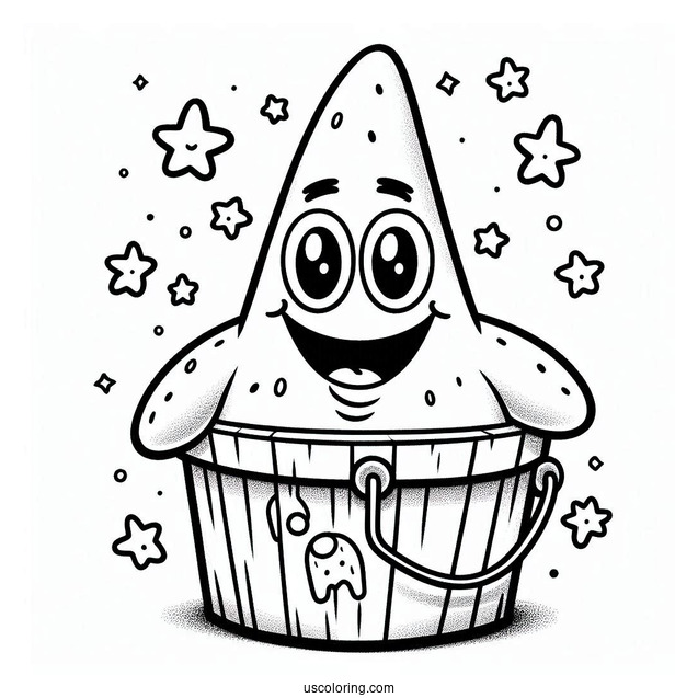 Smiling Patrick Star Coloring Page In Front Of Chum Bucket