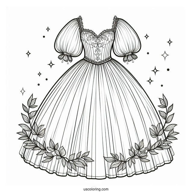 Dress Coloring Page Of Ball Gown With Sheer Puff Sleeves