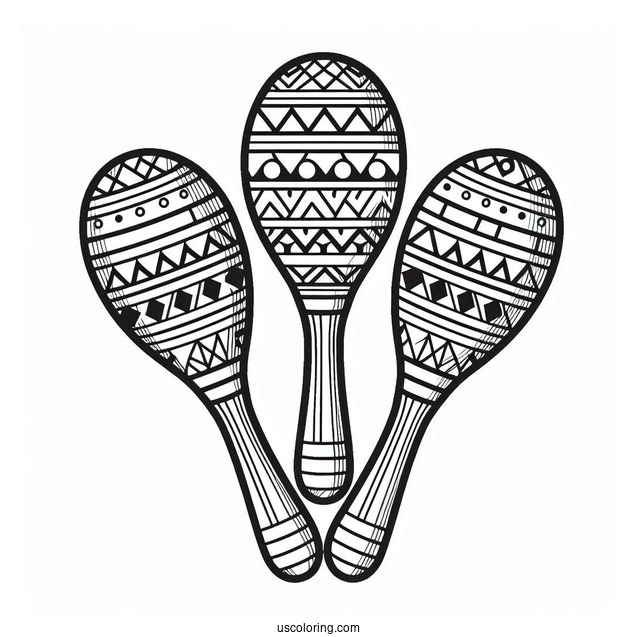 Music Coloring Page Of Maracas With Geometric Print For Kids