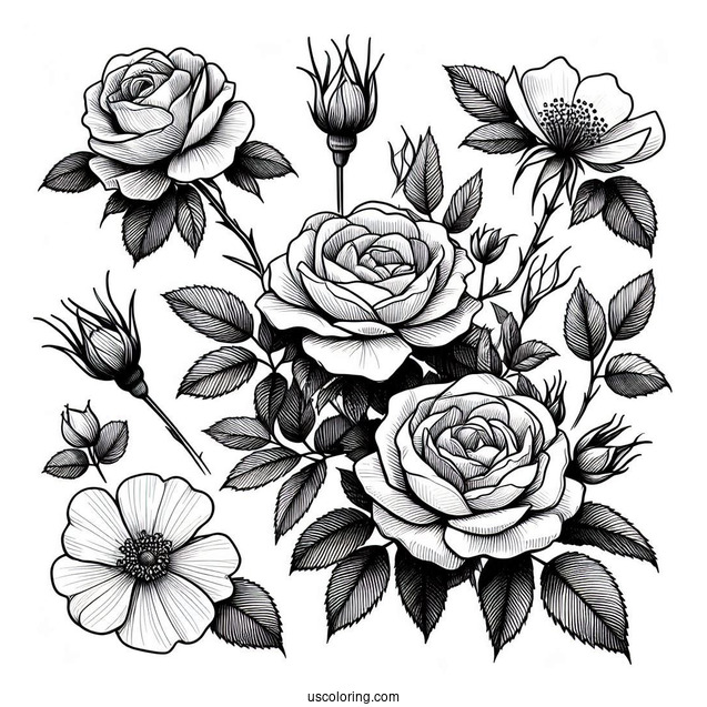Assorted Wild Roses To Color