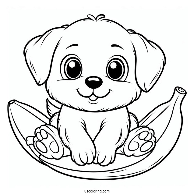 Easy Outline Of Puppy On Banana To Color