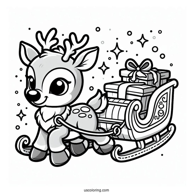 Rudolph Coloring Page Pulling Santa s Sleigh For Kids