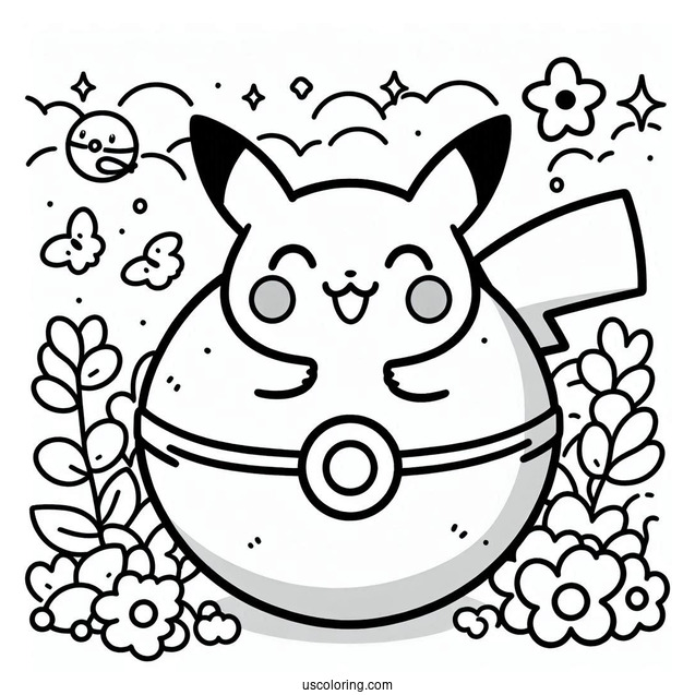 Kawaii Pikachu Inside Pokéball Coloring Page