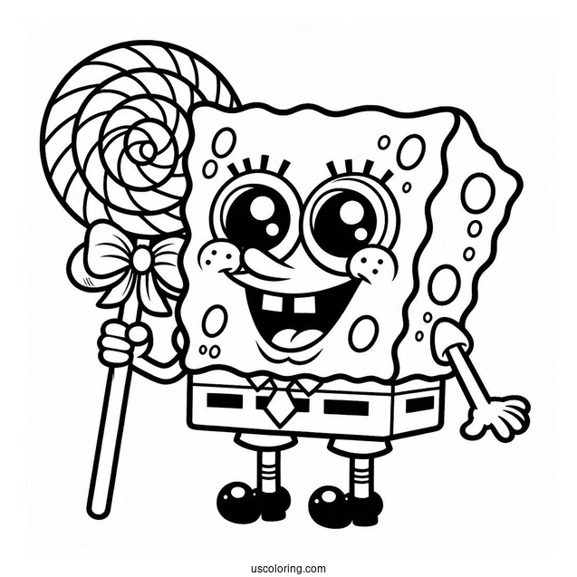 SpongeBob Holding Lollipop To Color