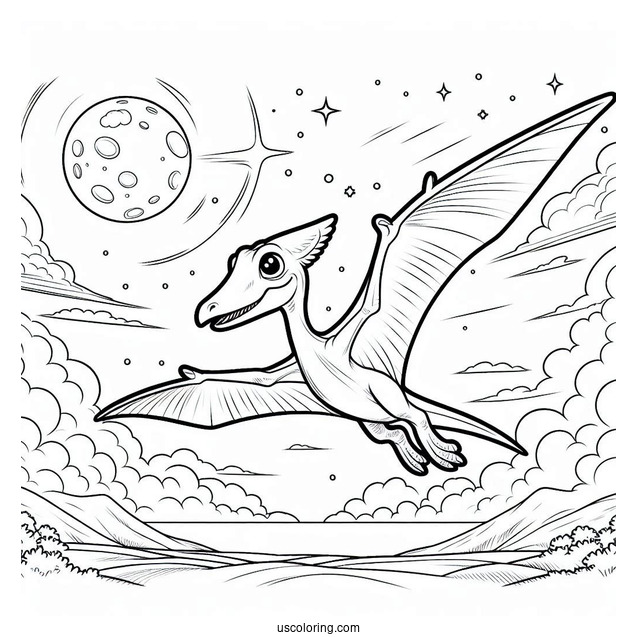 Pteranodon Flying In The Sky Coloring Sheet