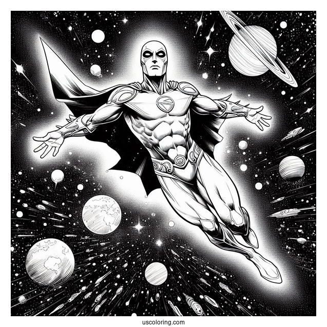 Justice League Coloring Page Of Martian Manhunter Floating In The Galaxy