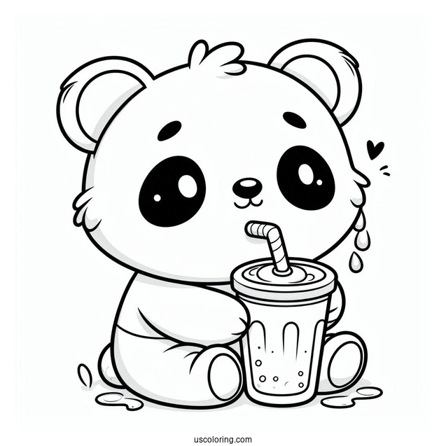 Cute Coloring Page Of Baby Panda Drinking A Beverage For Preschoolers