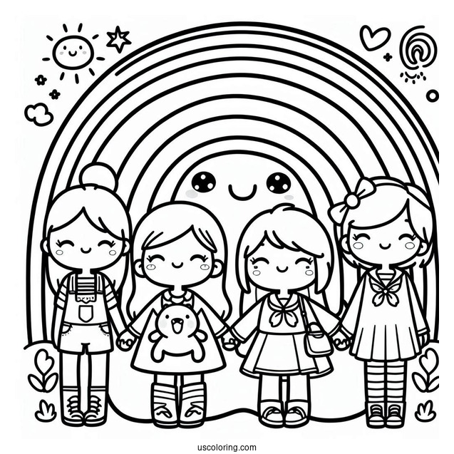 Easy Full Page Rainbow Friends Coloring Page Poster For Kids