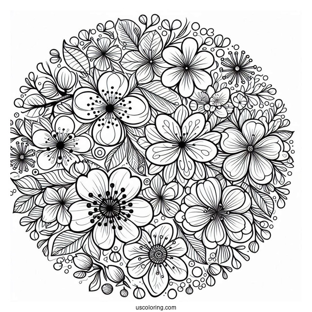 Mandala Circle Full Of Blossoming Spring Flowers