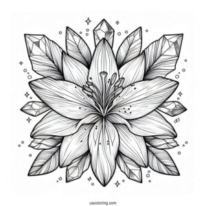 Tropical Lily Flower Mandala Coloring Page With Crystals