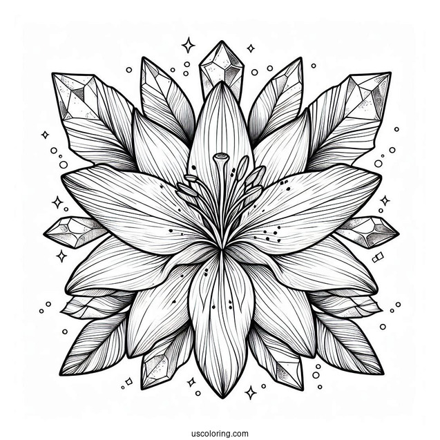 Tropical Lily Flower Mandala Coloring Page With Crystals