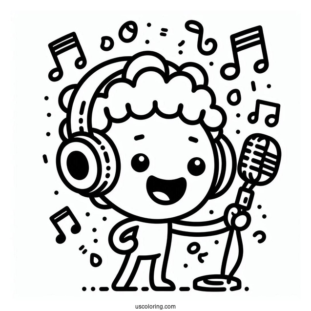 Sing Coloring Page Of Eddie Noodleman With Headphones Around Neck