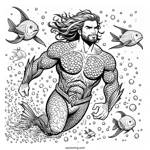 Aquaman Coloring Page Swimming With Mera