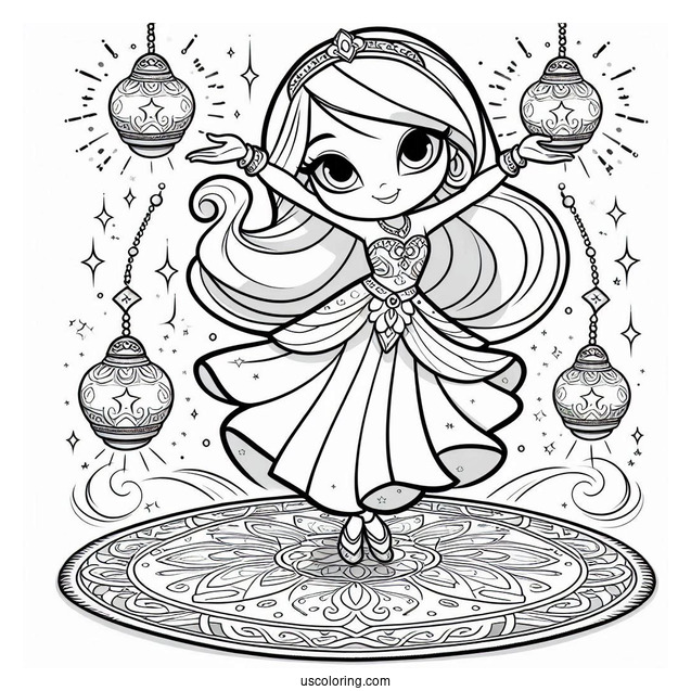 Shimmer And Shine Coloring Page Balancing On A Magic Carpet