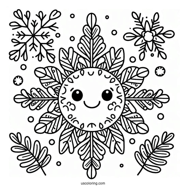 Easy Smiling Snowflake Coloring Page for Preschoolers