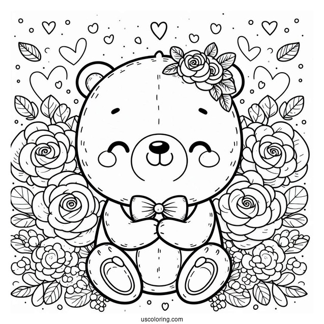 Smiling Critters Coloring Page BearHug With Rose Background