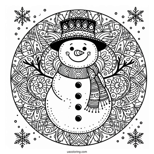 Coloring Page Of a Snowman Mandala