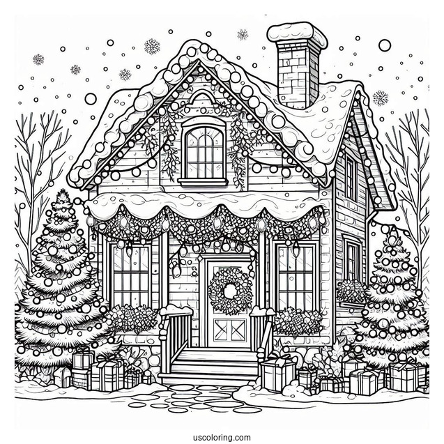 Detailed House Full Of Christmas Lights To Color