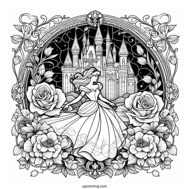 Detailed Cinderella Stained Glass With Castle And Roses