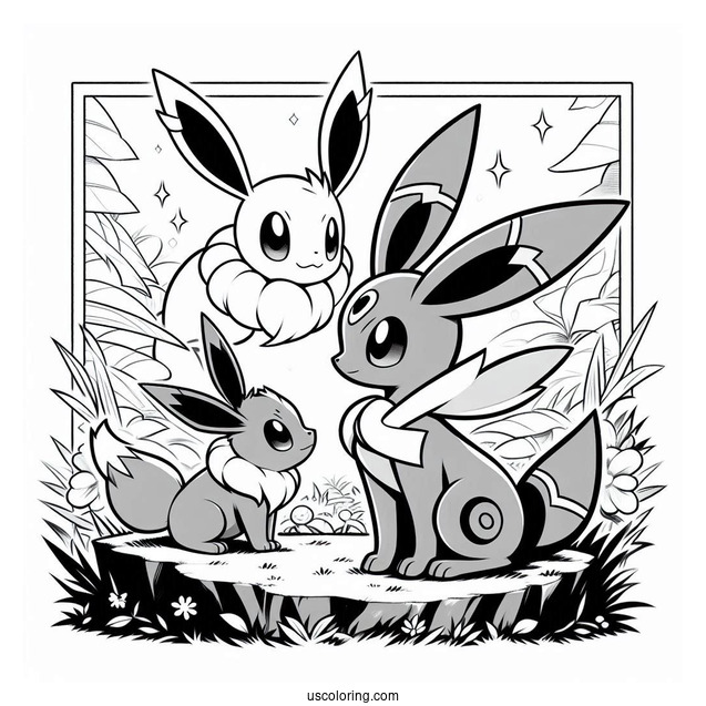 Sylveon Coloring Page Of Umbreon Looking At Eevee Pokemon Poster