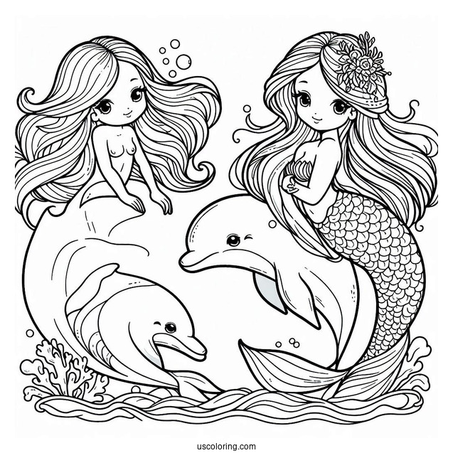 Dolphin And Mermaid Coloring Page For Kids