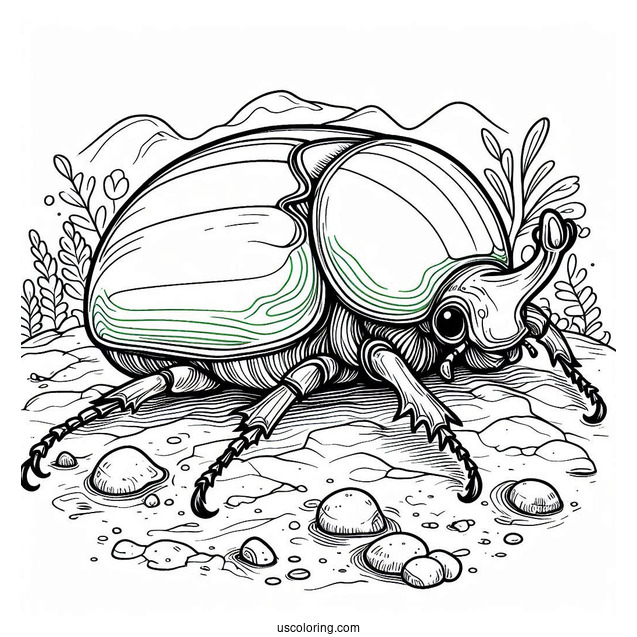 Green Scarab Beetle Coloring Page On The Ground