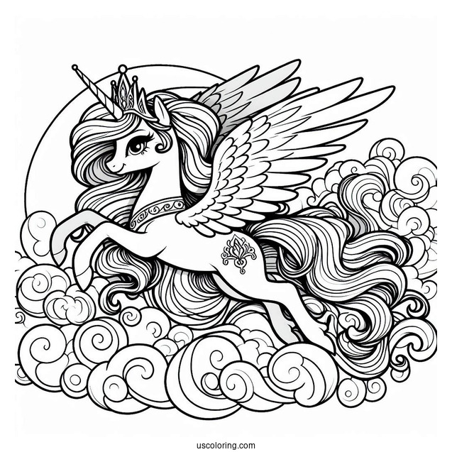 Majestic Princess Celestia Coloring Page Flying In The Clouds