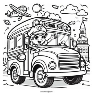 Friendly School Bus Coloring Page Driver Waving