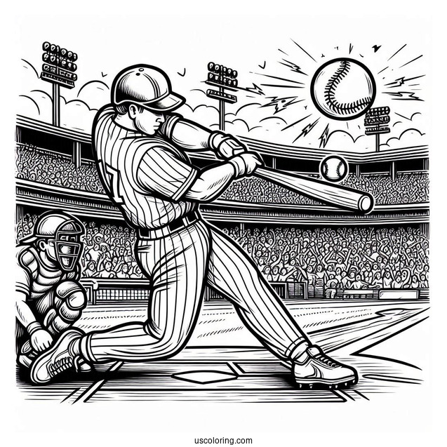 Pro Baseball Coloring Page Of Player Hitting a Home Run