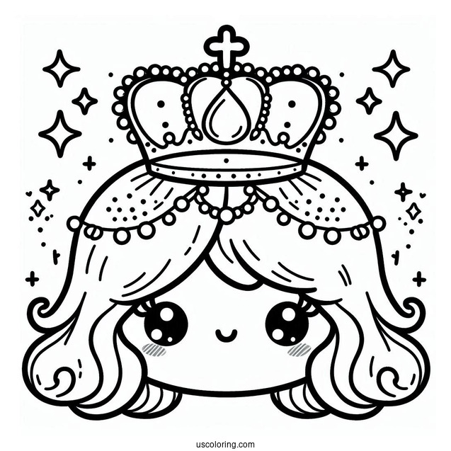 Kawaii Crown Coloring Page For Kids